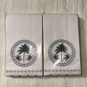 OCS 32 x 2pk Palm Oasis Guest Paper Towel Napkins Blush Pink Green Scalloped